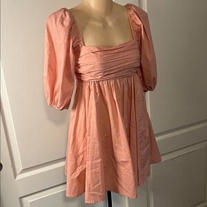 Abercrombie & Fitch Size XXS Soft blush Pink Linen Puffy Sleeve Flowy Midi Dress